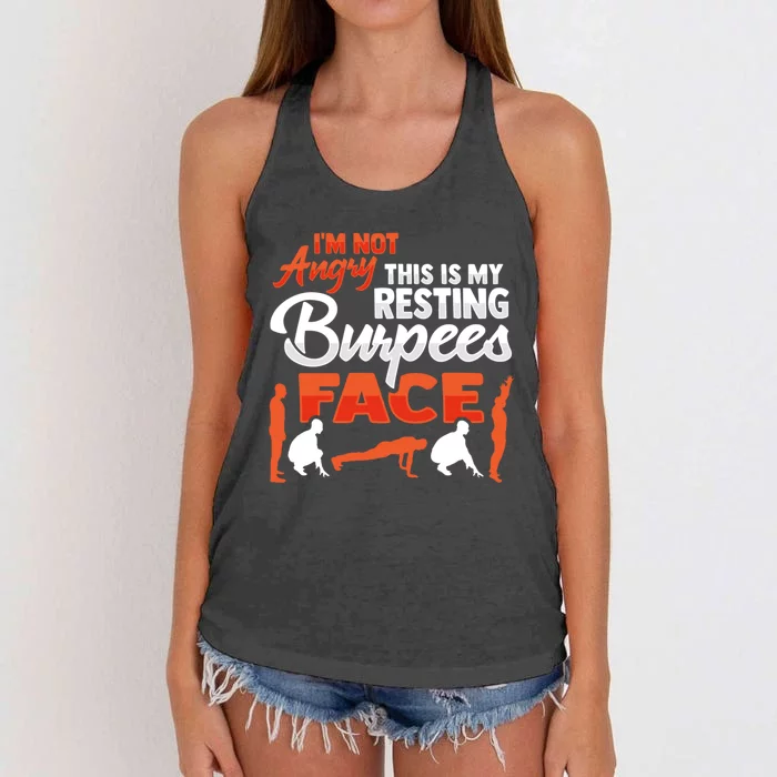 Resting Burpees Face Design Erobic Workout Meaningful Gift Women's Knotted Racerback Tank