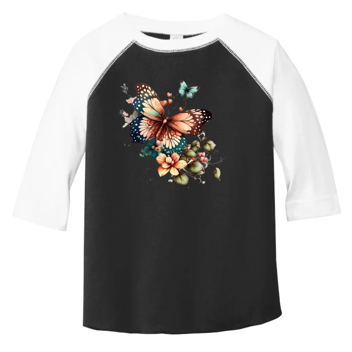 Retro Butterfly Floral Watercolor Toddler Fine Jersey T-Shirt