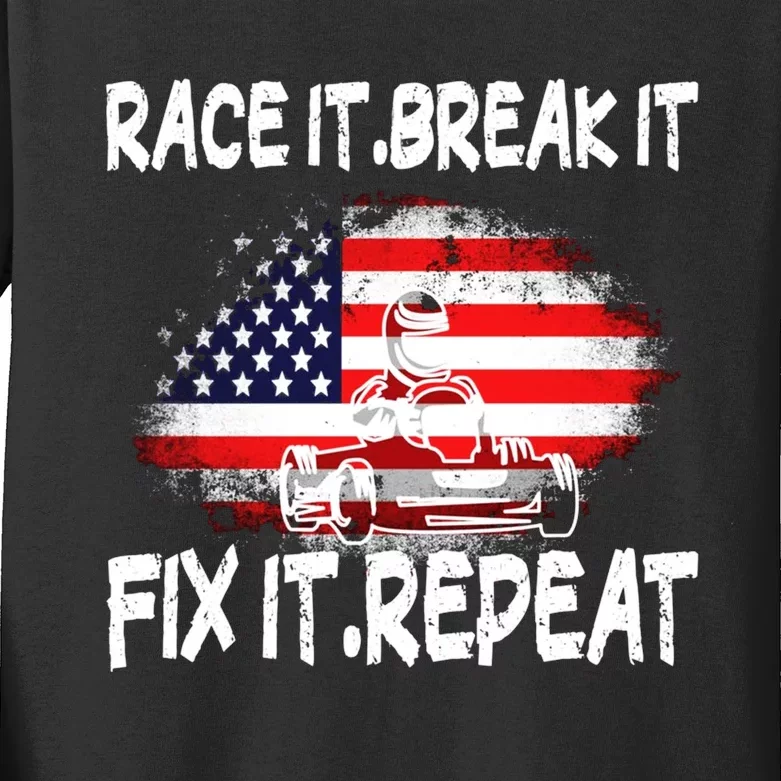 Race Break Fix Repeat Go Kart Cart Racer Gokart Racing Cool Kids Long Sleeve Shirt