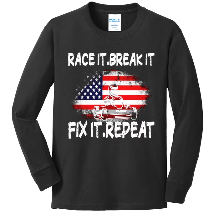 Race Break Fix Repeat Go Kart Cart Racer Gokart Racing Cool Kids Long Sleeve Shirt