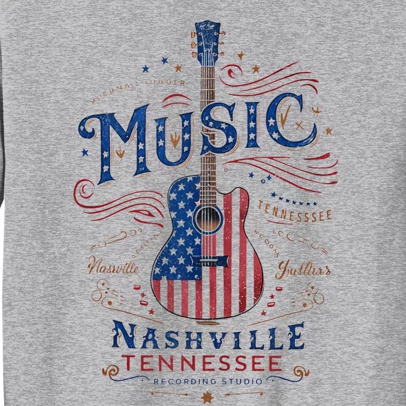 Red Blue Flag Patriotic Usa 4th Of July Nashville Guitar Sweatshirt