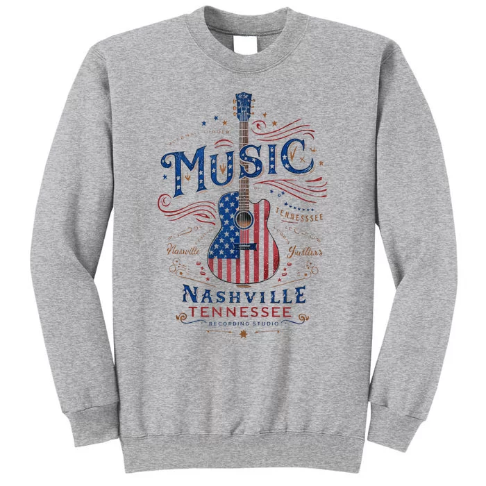 Red Blue Flag Patriotic Usa 4th Of July Nashville Guitar Sweatshirt