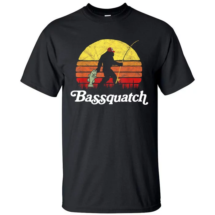 Retro Bassquatch Funny Bigfoot Fishing Outdoor Gift Tall T-Shirt