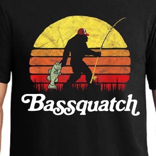 Retro Bassquatch Funny Bigfoot Fishing Outdoor Gift Pajama Set