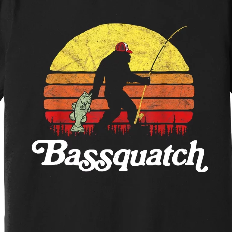 Retro Bassquatch Funny Bigfoot Fishing Outdoor Gift Premium T-Shirt