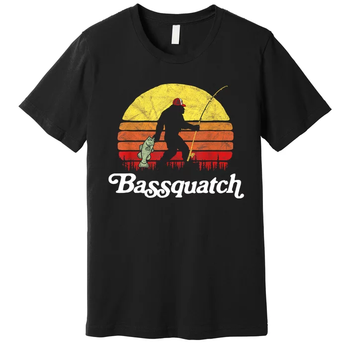 Retro Bassquatch Funny Bigfoot Fishing Outdoor Gift Premium T-Shirt