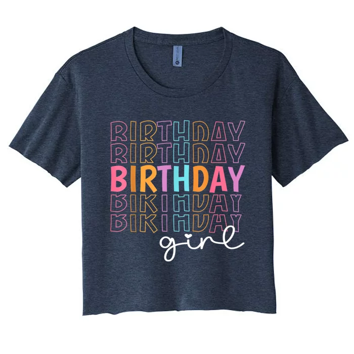 Retro Birthday For Girl Party Tee For Princess Girl Birthday Women's Crop Top Tee