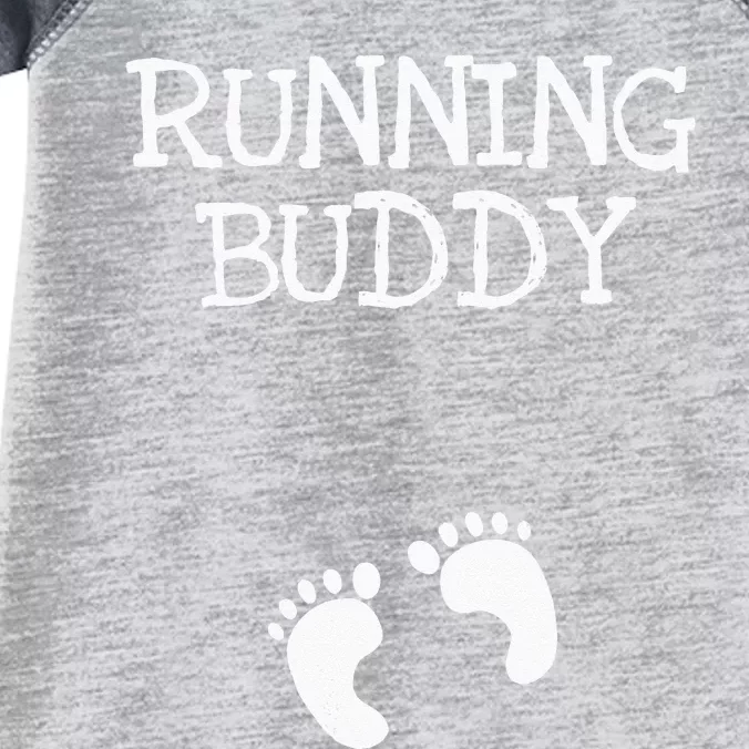 Running Buddy Funny Cute Pregnancy Announcement White Text Infant Baby Jersey Bodysuit