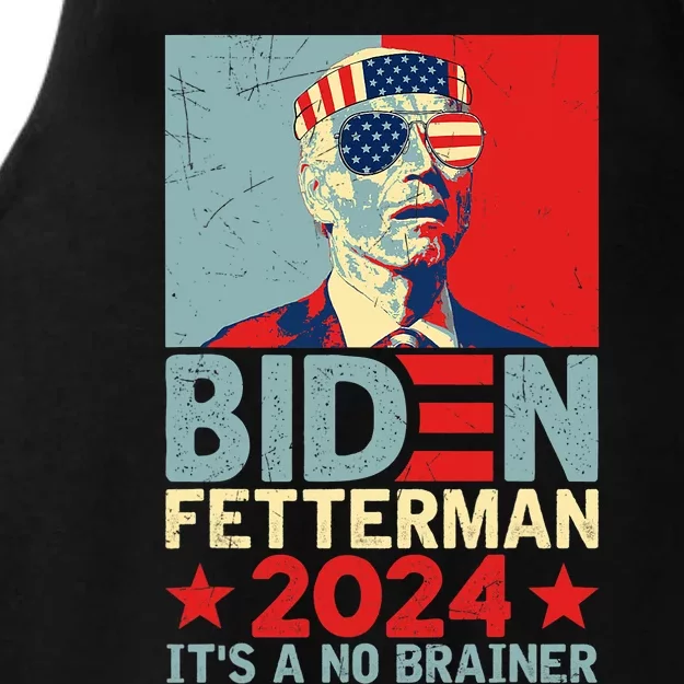 Retro Biden Fetterman 2024 It's A No Brainer Political Ladies Tri-Blend Wicking Tank