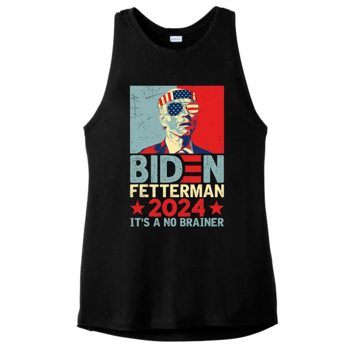 Retro Biden Fetterman 2024 It's A No Brainer Political Ladies Tri-Blend Wicking Tank