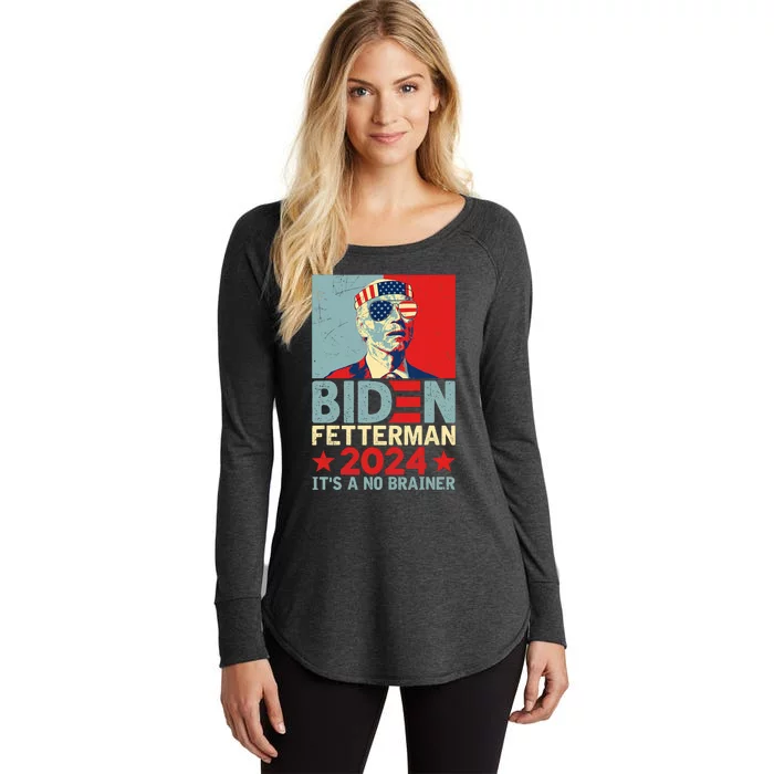 Retro Biden Fetterman 2024 It's A No Brainer Political Women's Perfect Tri Tunic Long Sleeve Shirt