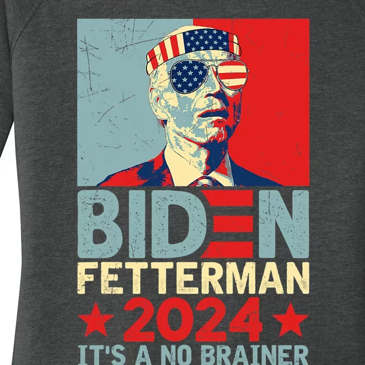 Retro Biden Fetterman 2024 It's A No Brainer Political Women's Perfect Tri Tunic Long Sleeve Shirt