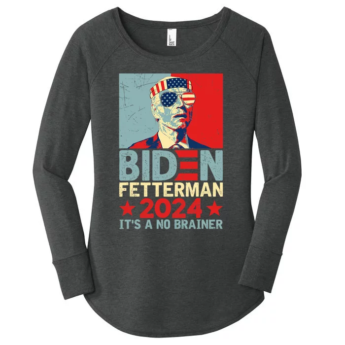 Retro Biden Fetterman 2024 It's A No Brainer Political Women's Perfect Tri Tunic Long Sleeve Shirt