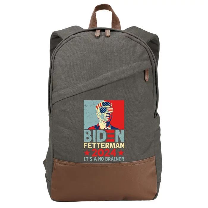 Retro Biden Fetterman 2024 It's A No Brainer Political Cotton Canvas Backpack