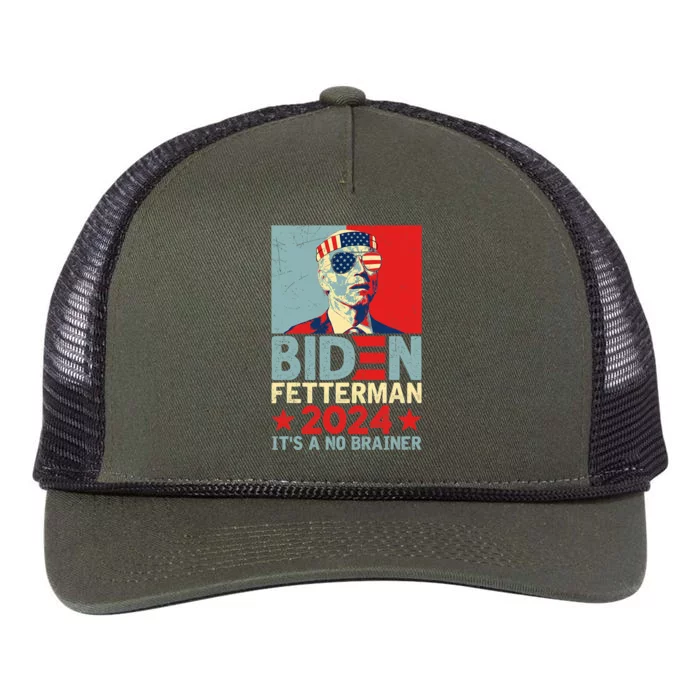 Retro Biden Fetterman 2024 It's A No Brainer Political Retro Rope Trucker Hat Cap