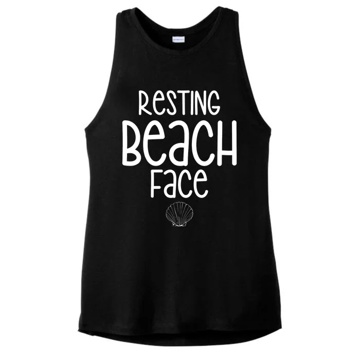 Resting Beach Face Funny Vacation Ladies Tri-Blend Wicking Tank