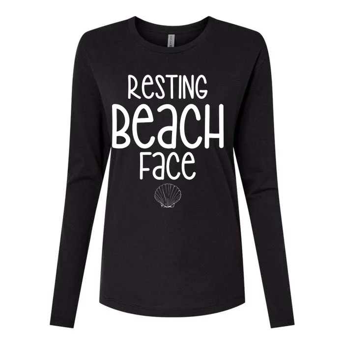 Resting Beach Face Funny Vacation Womens Cotton Relaxed Long Sleeve T-Shirt