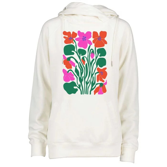 Retro Boho Flowers Floral Pattern Womens Funnel Neck Pullover Hood