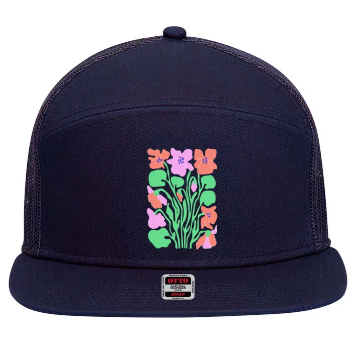 Retro Boho Flowers Floral Pattern 7 Panel Mesh Trucker Snapback Hat