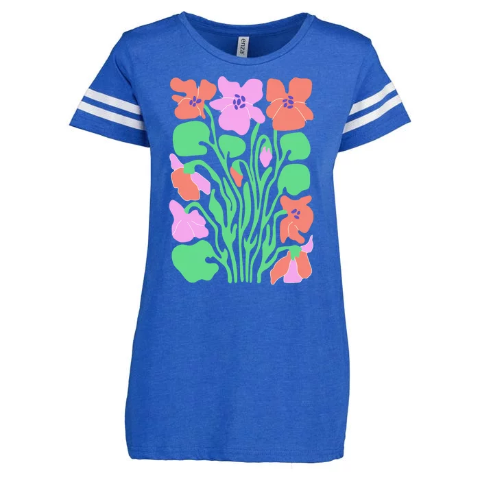 Retro Boho Flowers Floral Pattern Enza Ladies Jersey Football T-Shirt