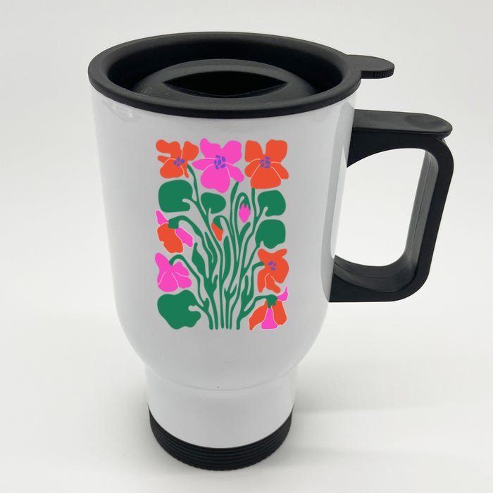 Retro Boho Flowers Floral Pattern Front & Back Stainless Steel Travel Mug