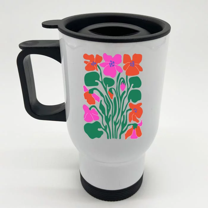 Retro Boho Flowers Floral Pattern Front & Back Stainless Steel Travel Mug