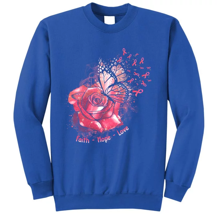 Rose Butterfly Faith Hope Love Breast Cancer Awareness Funny Gift Sweatshirt