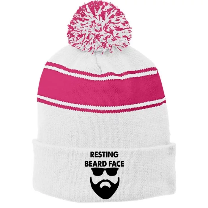 Resting Beard Face Funny Beard Stripe Pom Pom Beanie