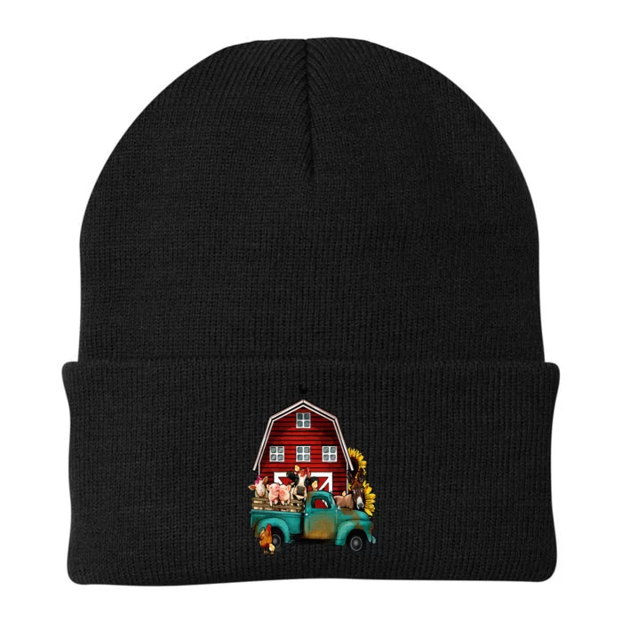 Red Barn Farm Pickup Truck With Farm Animals Farmer Cowgirl Knit Cap Winter Beanie