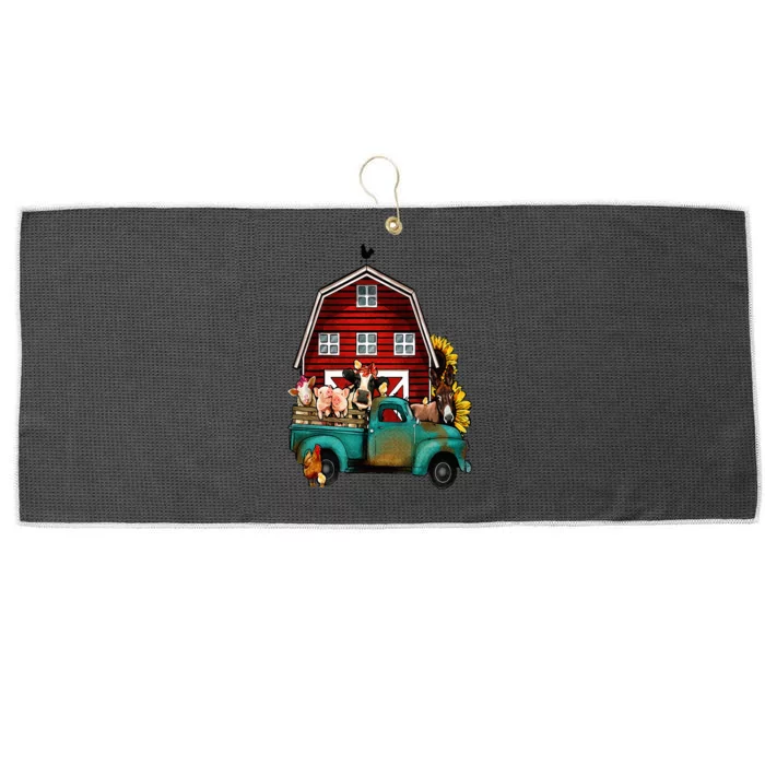 Red Barn Farm Pickup Truck With Farm Animals Farmer Cowgirl Large Microfiber Waffle Golf Towel