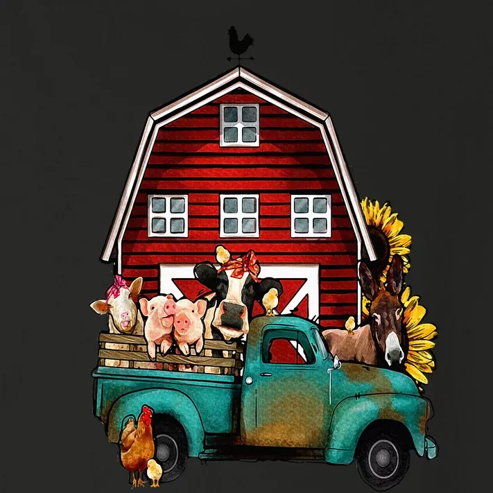 Red Barn Farm Pickup Truck With Farm Animals Farmer Cowgirl Toddler Long Sleeve Shirt