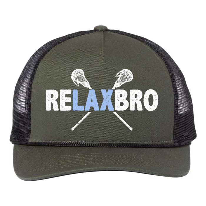 RELAX BRO Funny Lacrosse Player Lax Lover Joke Retro Rope Trucker Hat Cap