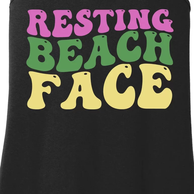 Resting Beach Face Funny Summer Vacation Ladies Essential Tank