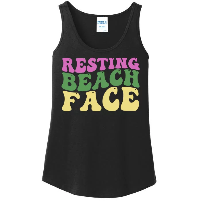 Resting Beach Face Funny Summer Vacation Ladies Essential Tank