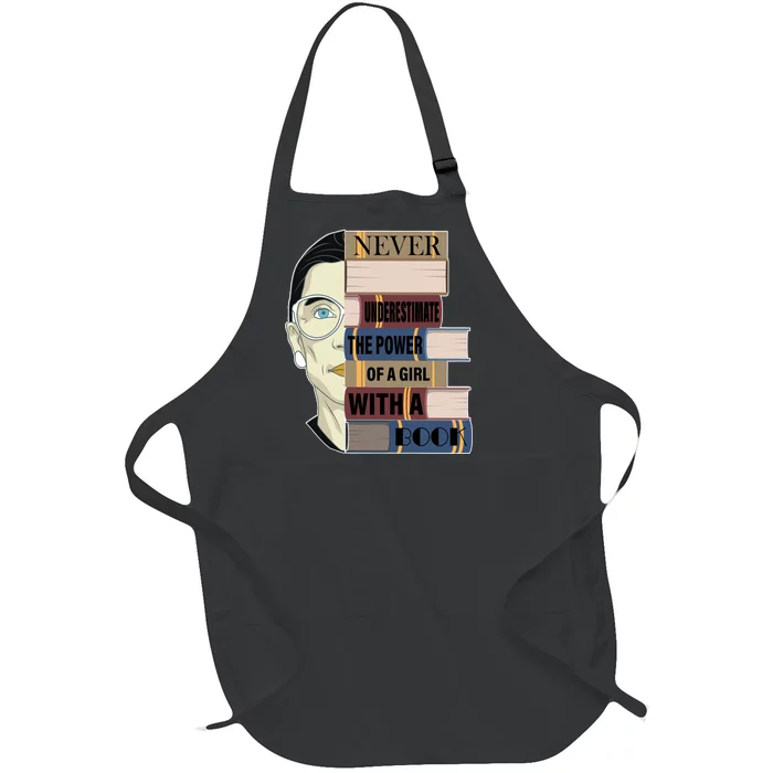 RBG Never Underestimate Power of Girl With Book Full-Length Apron With Pocket