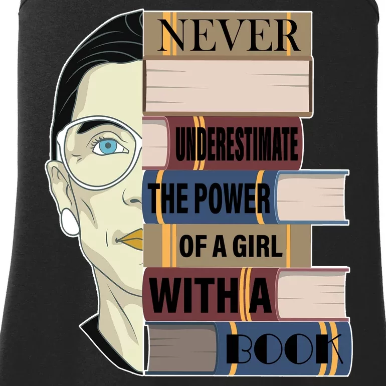 RBG Never Underestimate Power of Girl With Book Ladies Essential Tank