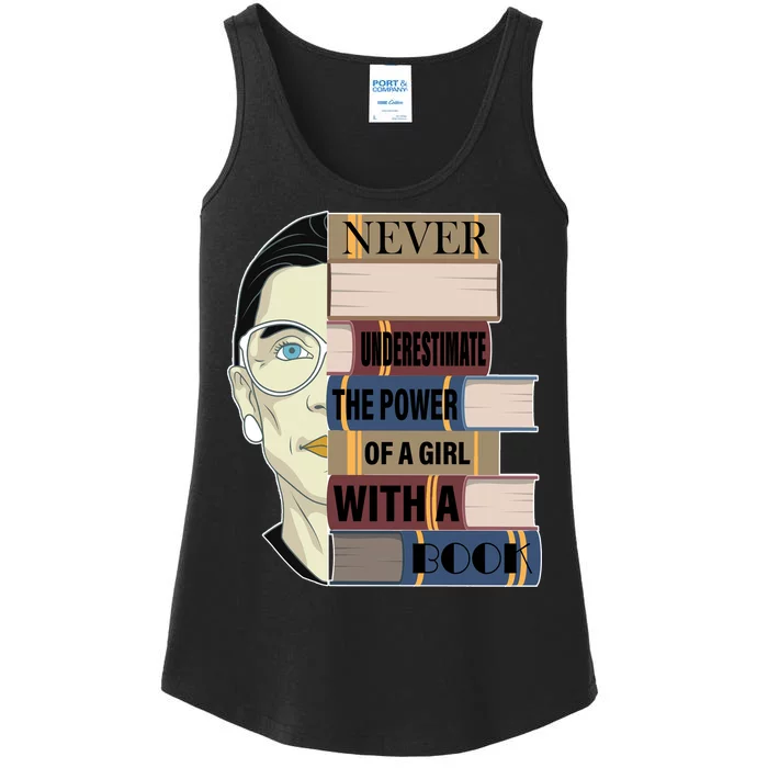 RBG Never Underestimate Power of Girl With Book Ladies Essential Tank