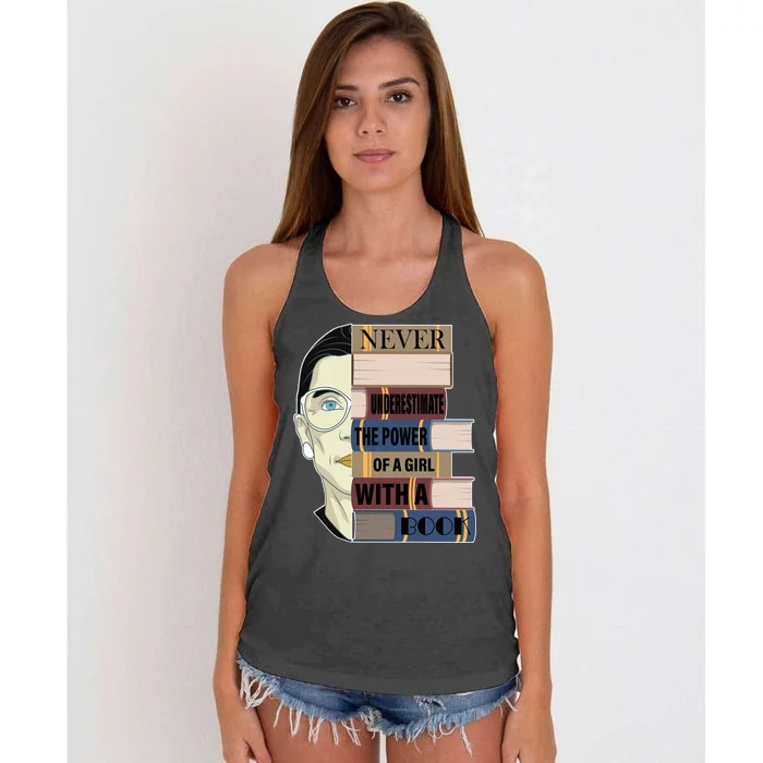 RBG Never Underestimate Power of Girl With Book Women's Knotted Racerback Tank