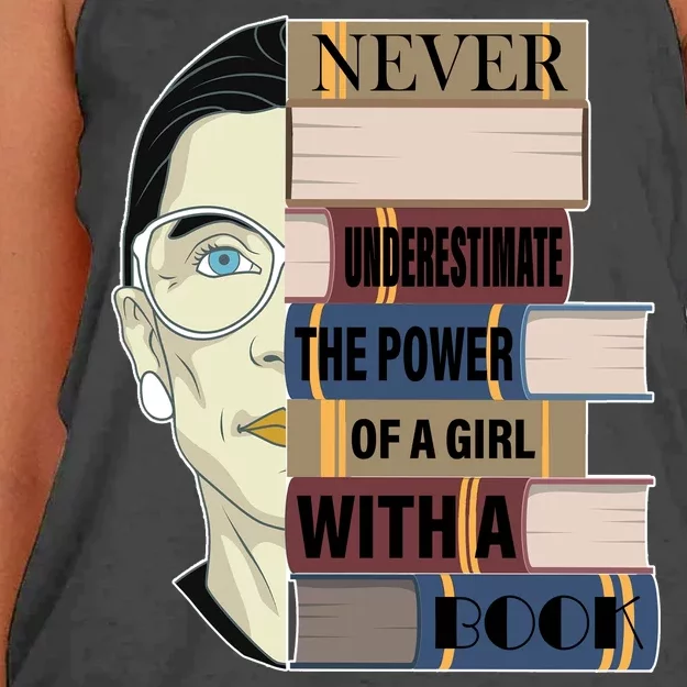 RBG Never Underestimate Power of Girl With Book Women's Knotted Racerback Tank