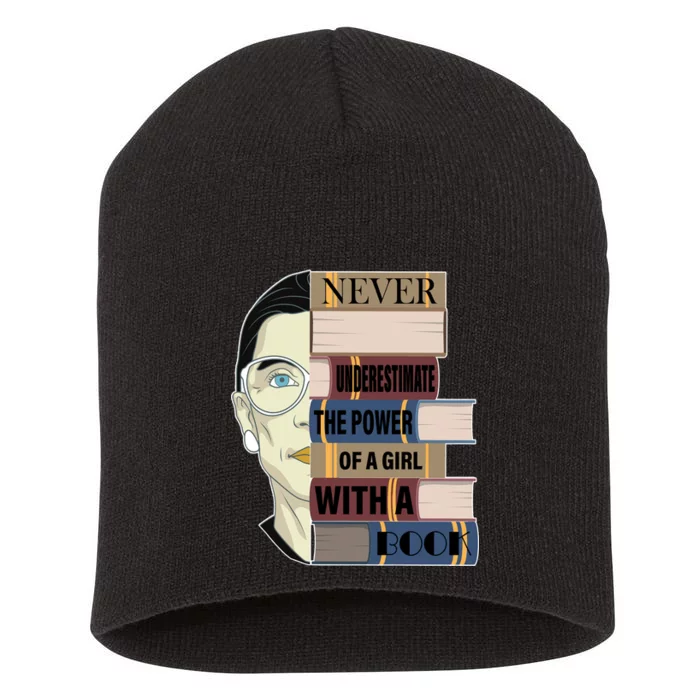 RBG Never Underestimate Power of Girl With Book Short Acrylic Beanie