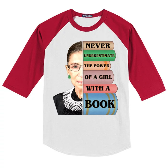 RBG Never Underestimate Ruth Bader Ginsburg Kids Colorblock Raglan Jersey