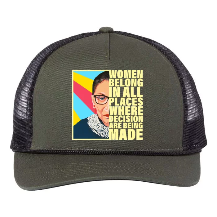 RBG Women Belong In Places Where Decisions Are Being Made Retro Rope Trucker Hat Cap