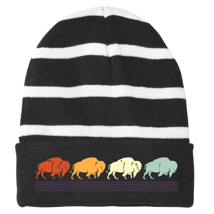 Retro Buffalo Gift Striped Beanie with Solid Band