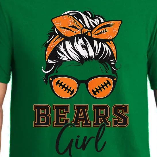 Retro Bears Girl Messy Bun Sports Fan Team Spirit Gift Pajama Set