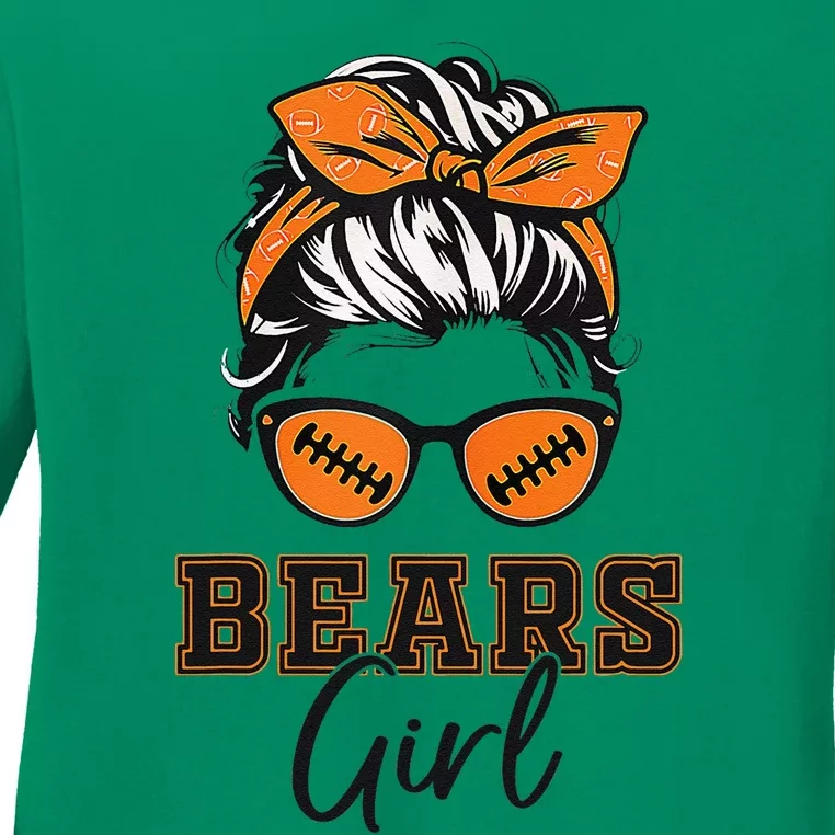 Retro Bears Girl Messy Bun Sports Fan Team Spirit Gift Ladies Long Sleeve Shirt