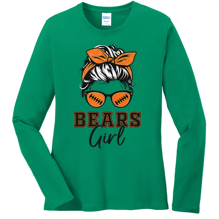 Retro Bears Girl Messy Bun Sports Fan Team Spirit Gift Ladies Long Sleeve Shirt