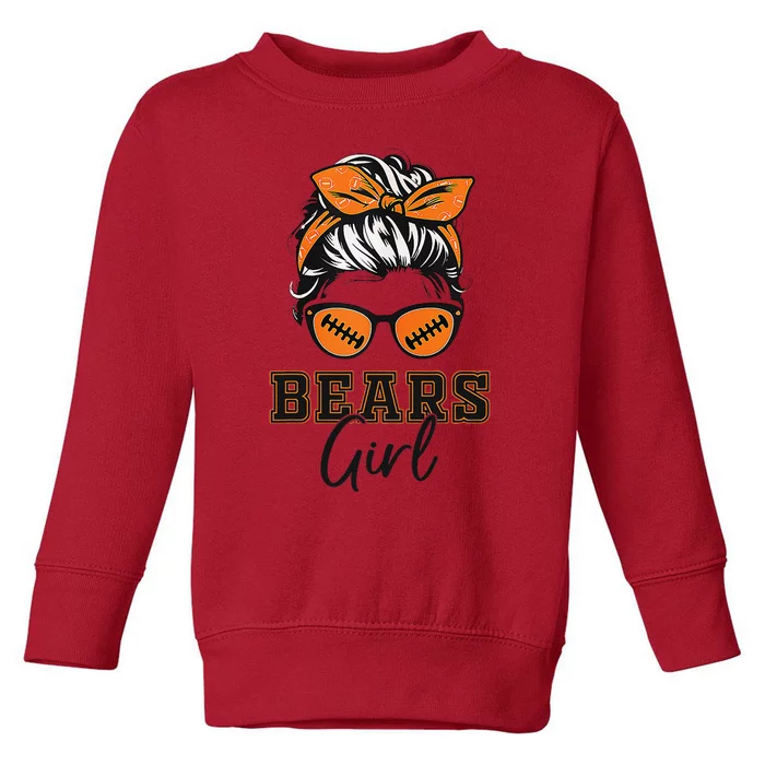 Retro Bears Girl Messy Bun Sports Fan Team Spirit Gift Toddler Sweatshirt