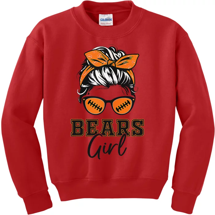 Retro Bears Girl Messy Bun Sports Fan Team Spirit Gift Kids Sweatshirt