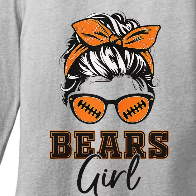 Retro Bears Girl Messy Bun Sports Fan Team Spirit Gift Womens CVC Long Sleeve Shirt