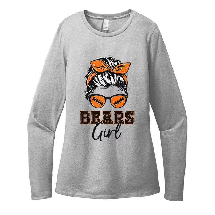 Retro Bears Girl Messy Bun Sports Fan Team Spirit Gift Womens CVC Long Sleeve Shirt